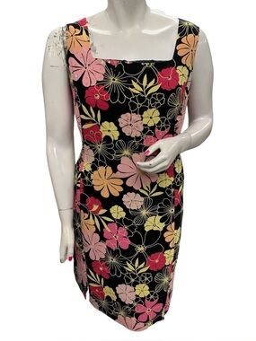 Amanda Smith Black Mini Dress with Pink, Yellow & Coral Floral Print Size 2X